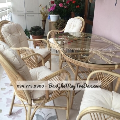 Bộ bàn ăn 6 ghế mây tự nhiên